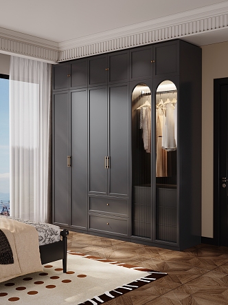 French Wardrobe Decorative Cabinet Top Glass Wardrobe Combination 3d model