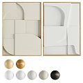 Geometric Abstract Wall Art With Wooden Frames And Decorative Spheres