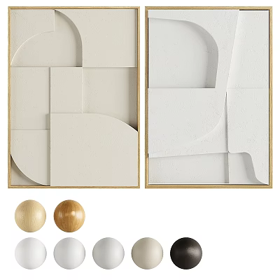Geometric Abstract Wall Art With Wooden Frames And Decorative Spheres 3d model