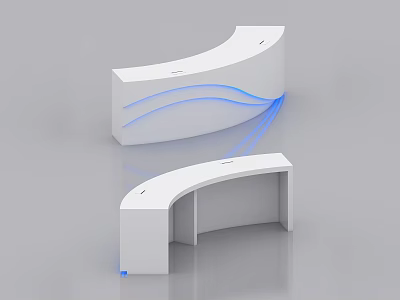 Modern Reception Desk Design Curved White Counter With Blue Wave Accents And Two Units 3d model