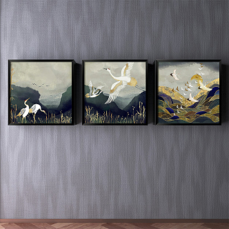 New Chinese Animal Painting Green Living Room Animal Crane Decorative Painting 3d model