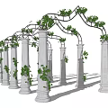 Arched Pergola With White Columns And Lush Green Climbing Vines
