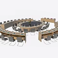 Circular Conference Table With Multiple Seats Wooden Surface And Central Area For Meetings