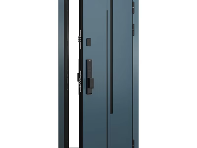 Dark Blue Modern Swing Door With Glass Panel And Metal Handle Design 3d model