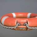 High Visibility Orange Lifebuoy With Bold White Stripes And Braided Rope