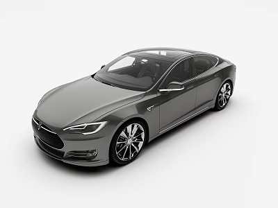 Tesla Silver Sedan With Modern Sleek Exterior And Alloy Wheels 3d model