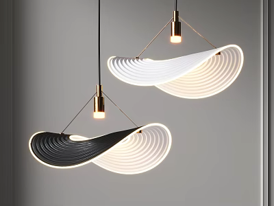 Modern Wave Shaped Chandeliers With Black And White Design And Golden Base Illuminated 3d model