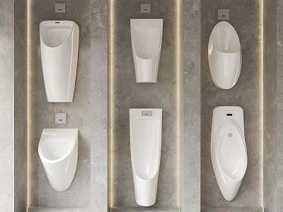 Bathroom Accessories White Urinals With Various Modern Designs Mounted On Gray Walls 3d model