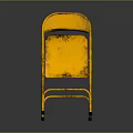 Vintage Yellow Folding Chair With Rusty Worn Finish And Metal Frame
