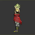 Game And Movie Character Green Haired Muscular Figure With Red Outfit Yellow Accessories 3D Model Design