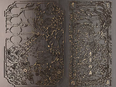 Exquisite Traditional Chinese Carved Decorative Panels With Floral And Phoenix Motifs 3d model