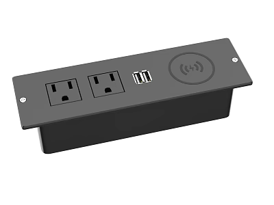 Modern Black Switch Panel with Two Power Outlets USB Port and Wireless Charging 3d model