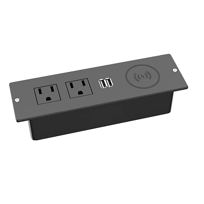 Modern Black Switch Panel with Two Power Outlets USB Port and Wireless Charging 3d model
