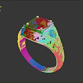 Silver Ring Featuring Red Central Gemstone Green Accent Stones And Intricate Carvings