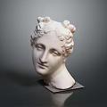 Ancient Style White Female Head Sculpture With Curly Hair Buns And Black Base