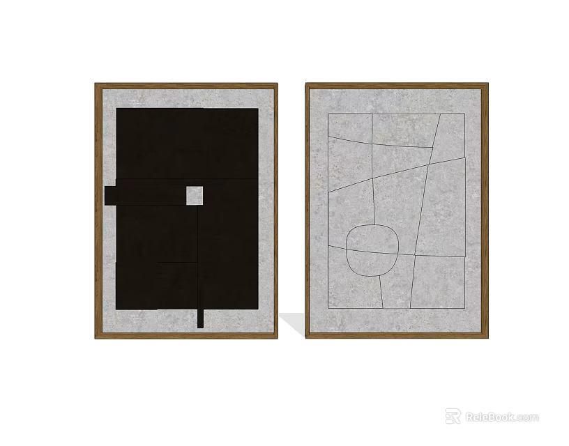 Abstract Wall Art With Geometric Shapes And Line Patterns In Brown Frames 3d model