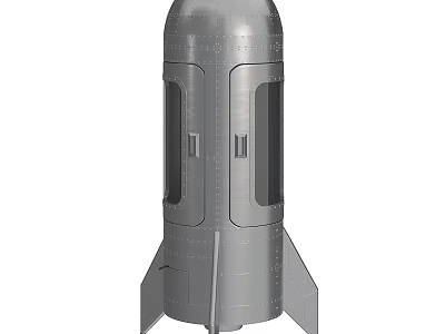 Silver Rocket Shaped Object With Windows And Fins 3d model