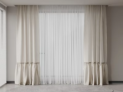 Beige Curtains With Sheer Panel And Pleated Design For Modern Home Window Interior 3d model