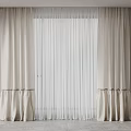 Beige Curtains With Sheer Panel And Pleated Design For Modern Home Window Interior