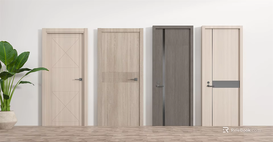Modern Home Interior Hinged Doors With Various Wood Grain Designs And Styles 3d model