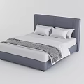 Modern Double Bed With Gray Headboard White Pillows And Striped Bedding 3d model