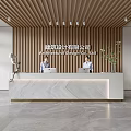 Modern Reception Desk Interior Design For Architectural Company With Wooden Background And Marble Top