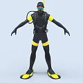 Man Wearing Black And Yellow Diving Suit With Scuba Gear And Fins