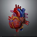 Anatomically Detailed 3D Rendered Human Heart Model With Colorful Vascular Structures
