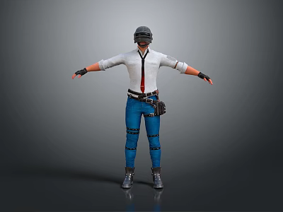 Game and Movie Character Wearing White Shirt Red Tie Blue Pants With Helmet Arms Outstretched 3d model