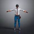 Game and Movie Character Wearing White Shirt Red Tie Blue Pants With Helmet Arms Outstretched