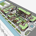 Aerial View of Commercial Street With Green Rooftops Night Lighting and Pedestrian Areas