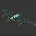 Futuristic 3D Aircraft Model With Blue Red Sleek Geometric Structure Design