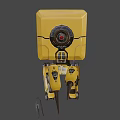 Yellow Cube Shaped Robot Creature With Camera Eye Mechanical Arms And Spiked Legs 3d model