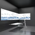 Modern Interactive Exhibition Space With Large Screen Group Activity Dot Pattern And Mountain View 3d model