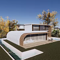Scenic Modern Guesthouse Complex With Green Lawn Trees And Swimming Pool
