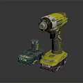 Yellow Cordless Power Drill With Rechargeable Battery And Charging Base 3d model