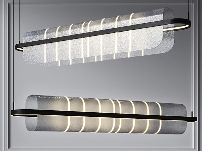 Modern Long Strip Pendant Lights With Black Frame And Frosted Glass Illuminated Design 3d model