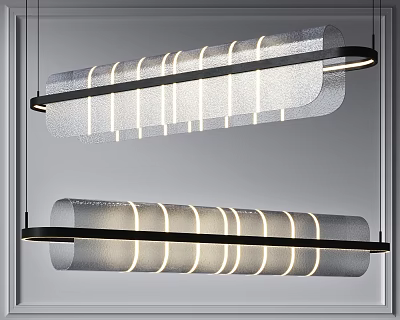 Modern Long Strip Pendant Lights With Black Frame And Frosted Glass Illuminated Design 3d model