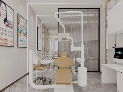 Modern Dental Clinic Interior With Dental Chair Posters And Equipment 3d model