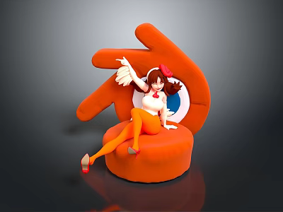 Brown Haired Girl With White Wings Sitting On Orange Creature Shaped Seat 3d model