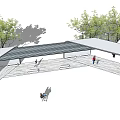 Modern Pergola Design With Open Structure Surrounded by Trees and People Walking 3d model