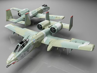Camouflage Military Aircraft Models With Twin Engines And Shark Mouth Design 3d model