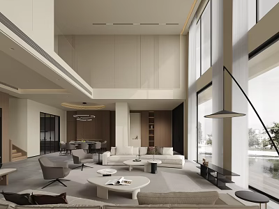 Modern Duplex Living Room With Spacious Layout And Large Windows 3d model