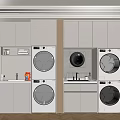 Modern Laundry Room Design With Stacked Washing Machines Dryers Cabinets And Sink