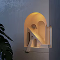 Wall Lamp in Miniature Architectural Model with Arches Staircase Warm Yellow Light and Green Plants