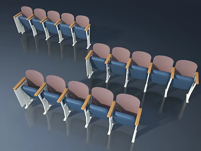 Blue And Pink Auditorium Chairs Arranged In Multiple Rows Seating Design 3d model