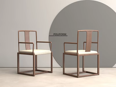 Two Modern Wooden Armchairs With Light Cushion And Circular Backdrop Design 3d model