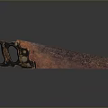Antique Rusted Hand Saw With Black Handle And Decorative Metal Blade
