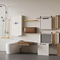Accessible Bathroom With Safety Grab Bars Toilet And Wall Mounted Storage Units