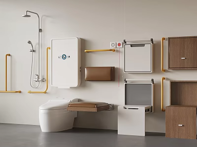 Accessible Bathroom With Safety Grab Bars Toilet And Wall Mounted Storage Units 3d model